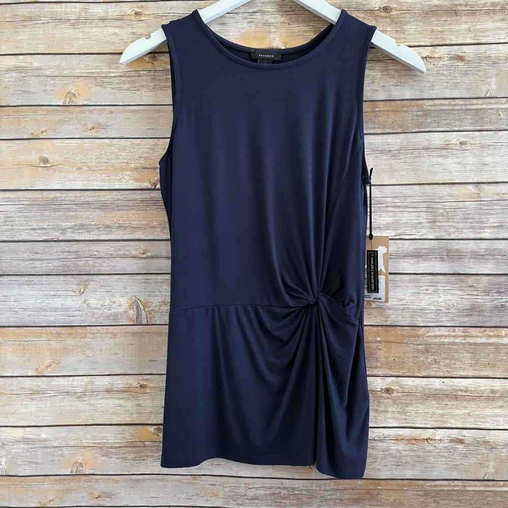 Halogen Blue Sleeveless Twist Front Top Size XS NWT